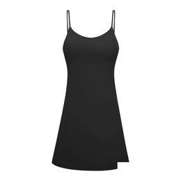Yoga-outfit Luwomen-714 dunne riem jurk tennistanktops met borstkussen hoge elastische slanke fit ademende sportdruppel levering buiten otfbl otfbl