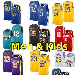 Traje de yoga Hombres Niños Camisetas de baloncesto 30 Curry 11 Young 23 James Stephen 24 Bryant Nnis 34 Antetokounmpo 1 Lamelo Ball 12 Ja Moran Dhtyw