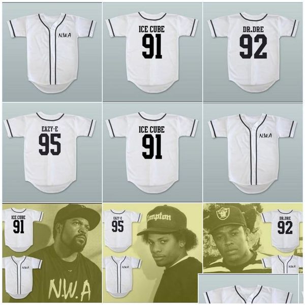Tenue de Yoga N.W.A. Eazy-E Blanc Baseball Jersey Ice Cube 95 Personnalisé N'importe quel Joueur Ou Numéro Point Cousu Hip Hop Chemises Boutonnées Drop Dhvp1