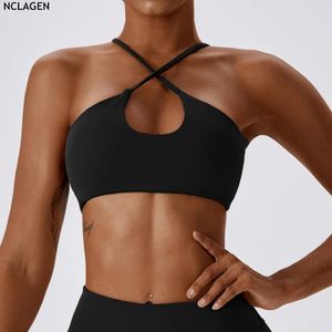 Yoga Outfit NCLAGEN Bralette Cross Back Bra Courir Sports Quick Dry Fitness Débardeur Gym Formation Respirant Push-up Halter Sexy