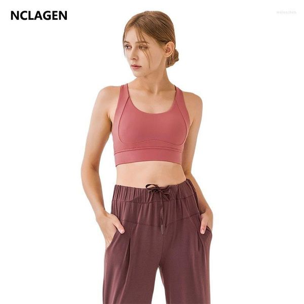 Tenue de yoga NCLAGEN Soutiens-gorge de sport Femmes High Support Impact Running Underwear Back Cross Fitness Vest Amovible Chest Pad Gym Crop Tank Top