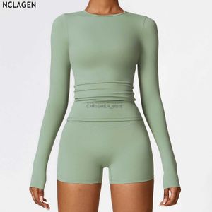 Tenue de yoga Chemises de yoga Nclagen pour femmes à manches longues Hiver Fitness Running Gym Clothes Workout Fit Fit Sports High Elastic Topl231221
