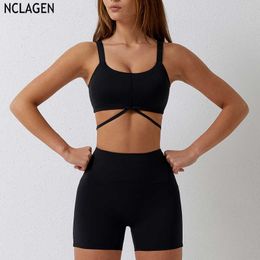 Traje de yoga NCLAGEN Traje de yoga Levantamiento de cadera Correr Gimnasio Deportes Conjunto de dos piezas ajustado Sujetador y pantalones cortos Pantalones de gimnasia Correr Leggings sexy P230504