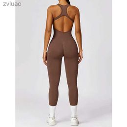 Yoga roupa novo conjunto sem costura macacões femininos de uma peça ginásio push up roupas de treino fitness bodysuit roupas esportivas manga curta yq240115