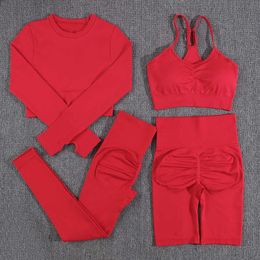 Yoga -outfit Normov 2/3 PCS Yoga Sets Solid Nadelloze sportsets Hoge taille Leggings Shorts Push Up Bra Gym Suits Gym Sets Dames Outfits P230504