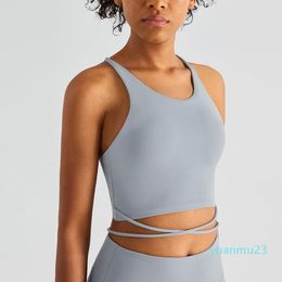 Tenue de yoga Nuls femmes Sexy Crop Tank avec étagère soutien-gorge intégré haut d'entraînement rembourrage amovible Longline Sports pour la course