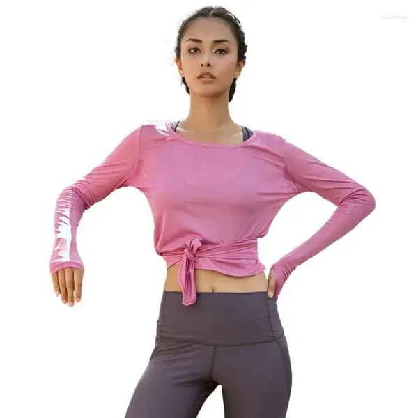 Tenue de yoga Vêtements de sport ouverts Vêtements de course à manches longues Tops d'été T-shirt pour femmes Slim Beauty Back Sportswear