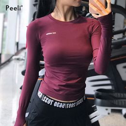 Yoga -outfit Peeli lange mouw shirts sport top fitness gym sportkleding voor dames femme jersey mujer hardloop thirt 230322