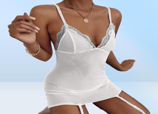 Atuendo de yoga porno lencería sexy vneck de encaje con gámares g de las mujeres mujeres transparentes ropa interior sexual babydoll sleepwear erotic co6790864