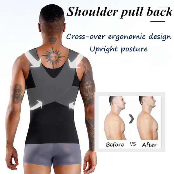 Yoga Outfit Posture Corrector Hommes Body Shaping Vest Minceur Chest Control Abdomen Shirt Compression Corset.