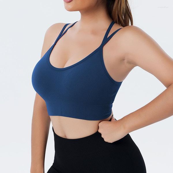 Yoga Outfit Professionnel Push Up Soutien-Gorge Sans Bretelles Running Top Pour Fitness Sexy Crop Sport Wear Côtelé Gym Sous-Vêtements Femmes