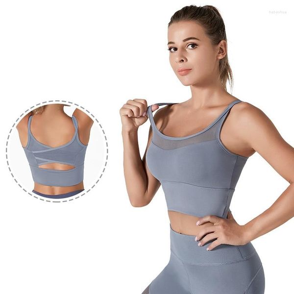 Traje de yoga Sujetador de fitness para correr profesional Entrenamiento de mujer Gasa de malla a prueba de golpes Absorbente de humedad Top de secado rápido