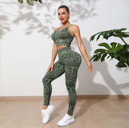 Tenue de yoga Ensemble de sport à motif python pour femmes avec des chaussures et une belle robe arrière à la taille Style de fermeture Livraison directe Otjje