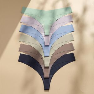 Tenue de yoga QIWN femmes sans couture glace soie Sport culotte taille basse couleur bleue respirant Lingerie doux coton entrejambe G-String tongs sous-vêtements