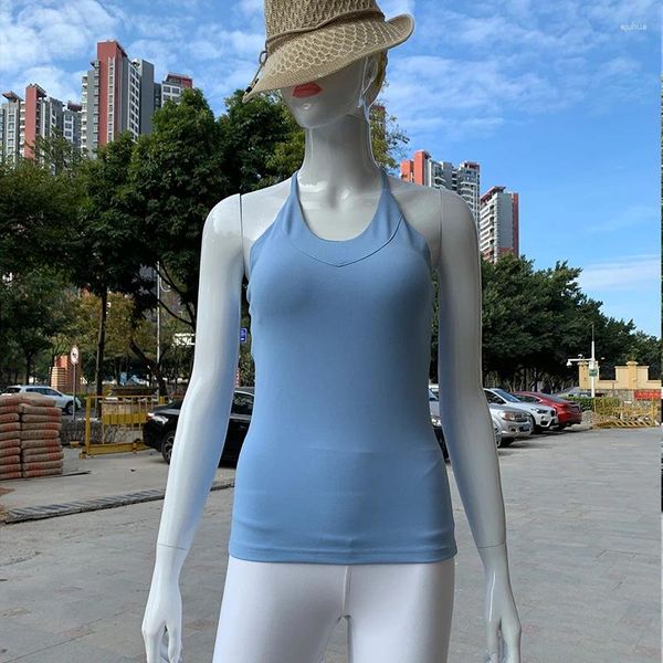 Traje de yoga QUMOR Back Top Sexy Halter Mujeres con almohadilla para el pecho Chaleco de entrenamiento deportivo desnudo