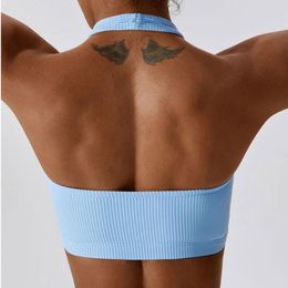 Tenue de yoga Ribbed Women Sports Sports Bra Souple sans support élevé Impact Fitness Gym Top Top Clothes Push-Up Corset Padded Activewea