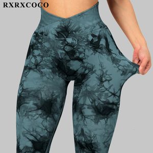 Yoga -outfit RXRXCOCO TIE DYE VROUW VROUWEN NAADLOWS LEGGINGS V WAIL SEXY FITNESS SPORT PROTE TRACKOUT CASUAL Womens Gym Pant 230130