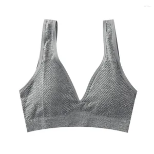 Traje de yoga sin costuras grandes en forma de U espalda deportes sujetadores para mujeres sexy con cuello en v sin anillo de acero color sólido push up top sujetador