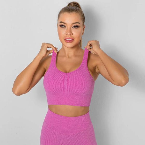 Traje de yoga sin costuras Scrunch Sports Bra Mujeres Entrenamiento Top Hermosa espalda Push Up Ropa interior con almohadilla Fitness Tank sin marco