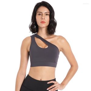 Tenue de Yoga vente une épaule grande taille Fitness femmes sport soutien-gorge collants gilet de gymnastique haut court amovible poitrine coussin vêtement
