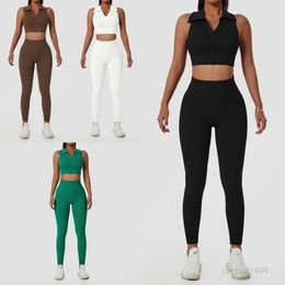 Yoga -outfit Set 2 stks High Taille Leggings Sports Vest Rapel naadloze slijtage Gym Trainingskleding Fitness Running Suits 20240422