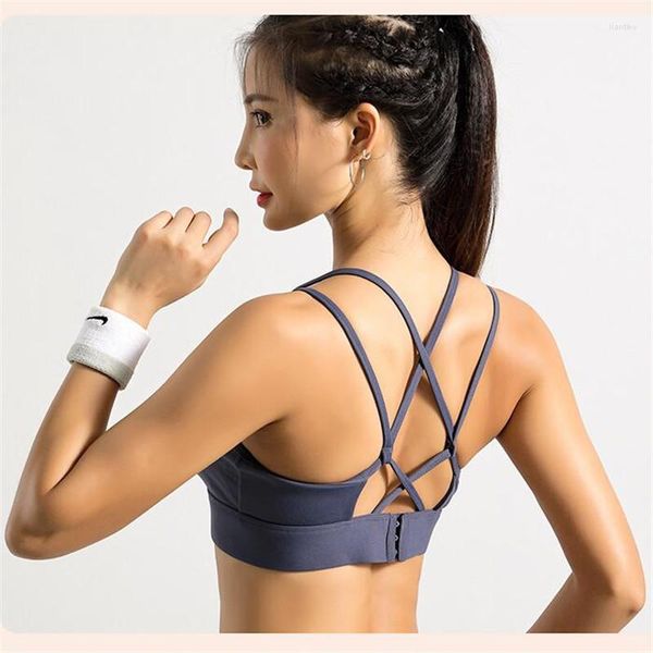 Traje de yoga Sexy Beautiful Strappy Workout Sujetador deportivo Mujer Fitness Bras acolchado Push Up Athletic Top con almohadillas extraíbles