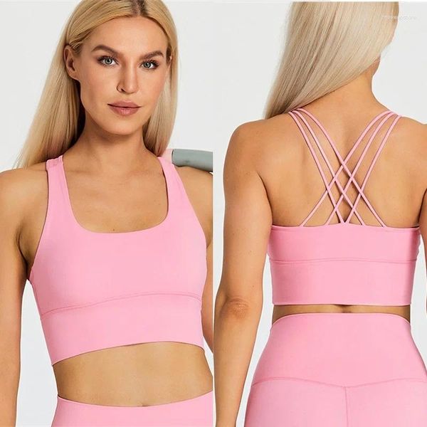 Yoga Outfit Sexy Loli Velvet Sangle Longue Ligne Sports Soutien-gorge Criss Cross Dos Impact Moyen Exercice Crop Vest Fitness Sous-vêtements pour femmes