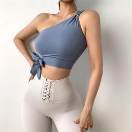 Yoga Outfit Sexy Une Épaule Sport Soutien-Gorge Femmes Courir Fitness Gilet Push-up Confort Crop Débardeurs Amovible Poitrine Pad Sous-Vêtements