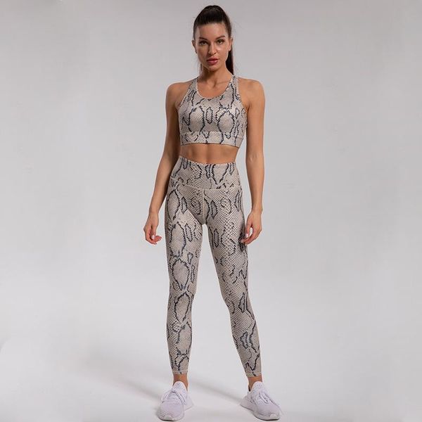 Yoga Outfit Sexy Snake Sport Pour Femme Costume Fitness 2022 Vêtements d'entraînement Femmes Sportswear Gym Set Wear Kaki Gris WhiteYoga