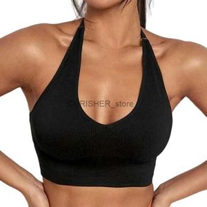 Yoga -outfit sexy sport beha voor dames solide halter backless buis top push up bralette mujer solide crop tops shockproof vest lingerie yoga bral231221