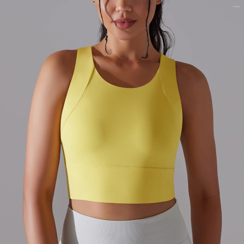 Yoga outfit sexig sport toppkvinna gym träning sport bh fitness kläder skjuter upp skörd kvinnor underkläder lycra sportkläder gul kropp