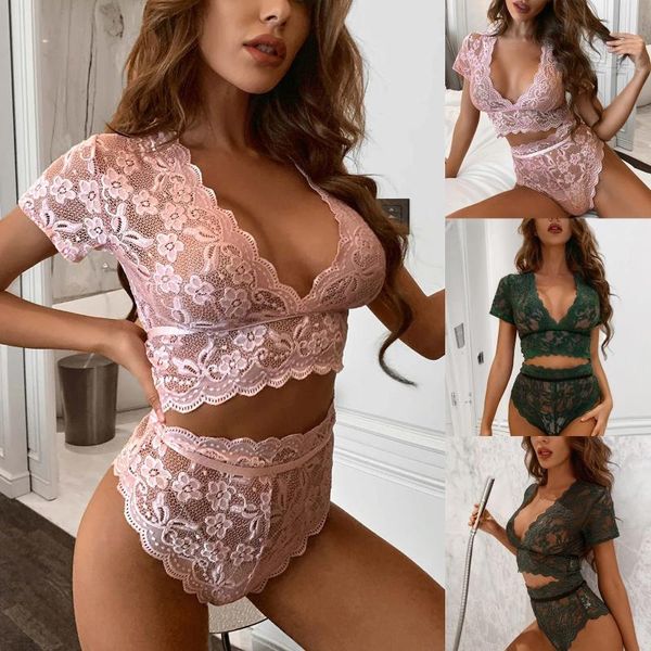 Traje de yoga Sexy Teddy Lencería Porno Mujeres Transparente Encaje Langerie Ropa interior erótica Conjunto Tentación Sujetador abierto Entrepierna Lenceria Disfraces