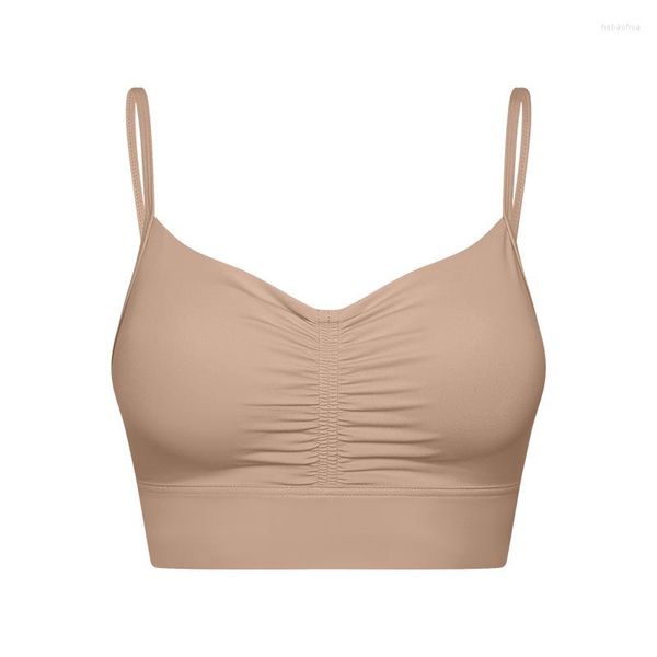 Yoga Outfit Sexy V-Neck Fold Absorption d'humidité Sweat Wicking Femmes Soutien-gorge de sport Respirant Nylon Tissu Nude Fitness Pilates Débardeur