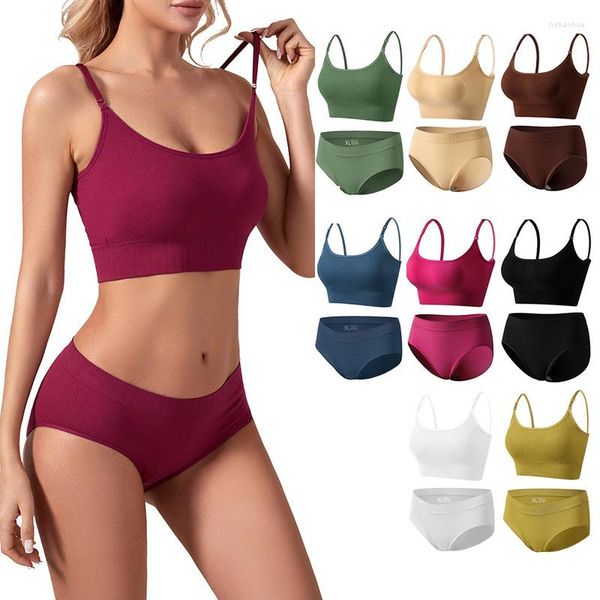 Conjunto de yoga Conjunto de sujetador sin costuras para mujer sexy Bragas de cintura baja Bralette sin alambre Lencería Sujetador sin espalda Ropa interior femenina