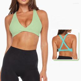 Yoga-outfit SHINBENE Hi Cloud Strappy Cross Back Bra Padded Fitness Crop Top Sexy Front Twist Sports