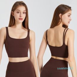 Traje de yoga SHINBENE Plain Longline Sujetador deportivo acolchado Top Mujeres Scoop Neck Doble Correa Tanque Belleza Volver Gimnasio Tallas grandes