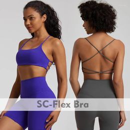 Traje de yoga Shinbene Super Cloud Scoop Neck Bra Mujeres Cross Back Backless Sport Bras Acolchado Entrenamiento Top