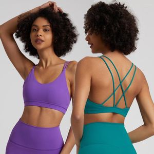 Yoga-outfit SHINBENE Super Cloud Sexy V-hals Dames Fitness BH's Dames Strappy Wireless Sport Workout Crop Top