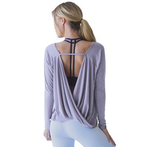 Yoga Outfit Shirts Sport Vrouw Fitness Blouses Backless Modal Effen Dry Fit Losse Gym Workout Top Lange mouw Casual Shirt Grote maten 230615