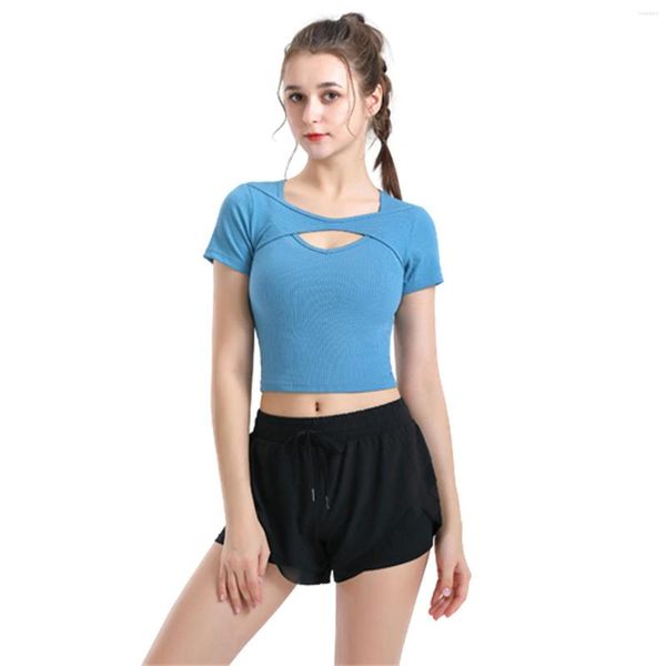 Tenue de yoga à manches courtes Crop Tops pour femmes Running Shirts Gym Workout Cropped Tight Top B2Cshop