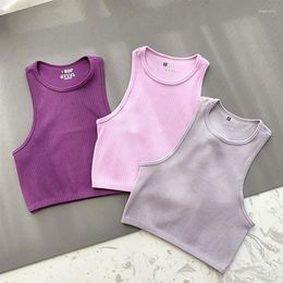 Yoga Outfit Sift Crop Top Vrouwen Solid Basic T-Shirts Vest Naadloze Streetwear Elastische Rib-Knit Mouwloos Casual Tank Tops Vrouw