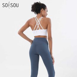 Yoga -outfit Soisou nieuwe yoga set dames tracksuit gym fitness set vrouw 2 stuks leggings sport bh ademende sportkleding vrouw kleding p230504