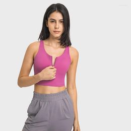 Tenue de yoga Couleur solide Fitness Bra Femmes Soft Front Zipper Sports Tank Gym sexy Sexy Terre Crop-top Trainage avec un poitrine fixe