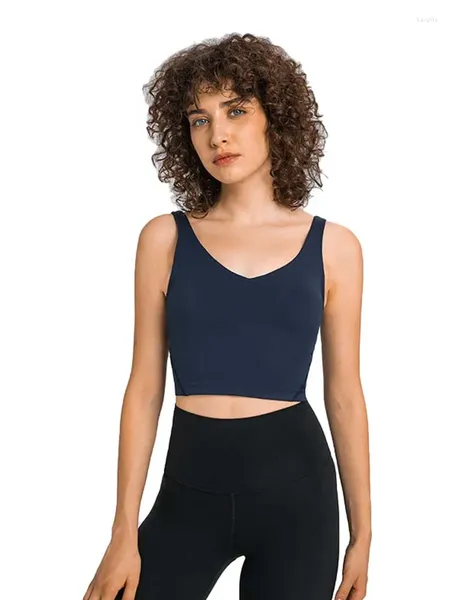 Tenue de yoga Couleur unie Fitness Sports Débardeur Doux Soutien-gorge confortable Gilet de gymnastique Train d'entraînement avec coussin de poitrine amovible