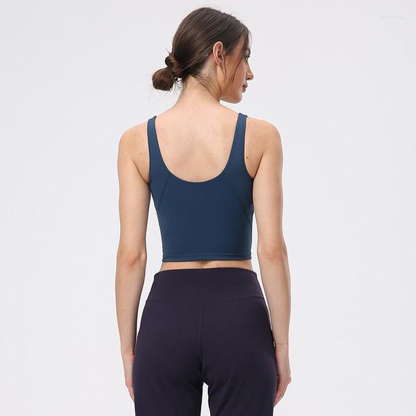 Traje de yoga Color sólido Sujetador de mujer Gimnasio Deportes Top Cuello en V U Volver Humedad Absorbe Fitness Chaleco Push Up Entrenamiento Ropa interior con almohadilla para el pecho