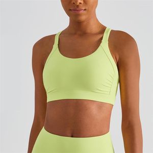 Tenue de yoga couleur unie soutien-gorge de sport grande taille femmes plissé rassemblement débardeur Fitness femme Lingerie haut soutien Gym Sportswea