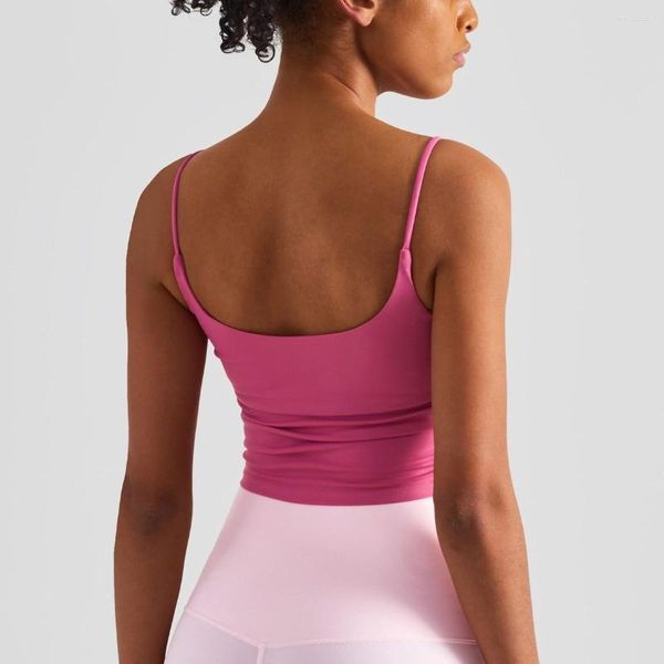 Traje de yoga Color sólido Suspender Plisados Mujeres Fitness Sujetador Medias Chaleco sexy 2023 Deportes Top Tanque Femenino Push Beauty Back con almohadilla para el pecho