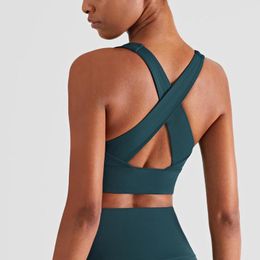 Tenue de yoga Soutiens-gorge de sport Femmes Soutien élevé Tissu au toucher nu Croix Beau dos Fitness Sous-vêtements de sport Antichoc Gym Crop Top