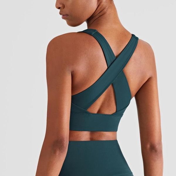 Traje de yoga Sujetadores deportivos Mujeres Alto soporte Naked-feel Fabric Cross Beautiful Back Fitness Sports Ropa interior a prueba de golpes Gym Crop Top