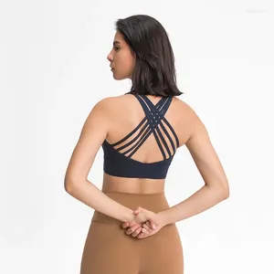 Tenue de yoga printemps et été soutien-gorge de sport brossé double face pour femmes bretelles multiples support arrière croisé antichoc